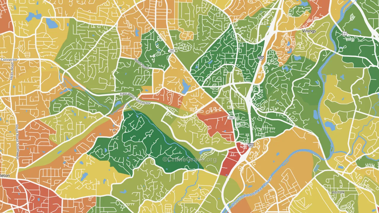 Highlands Park, Smyrna, GA Map of Robbery Rates