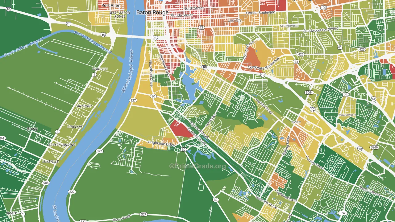 Highlands-Perkins, Baton Rouge, LA Map of Robbery Rates