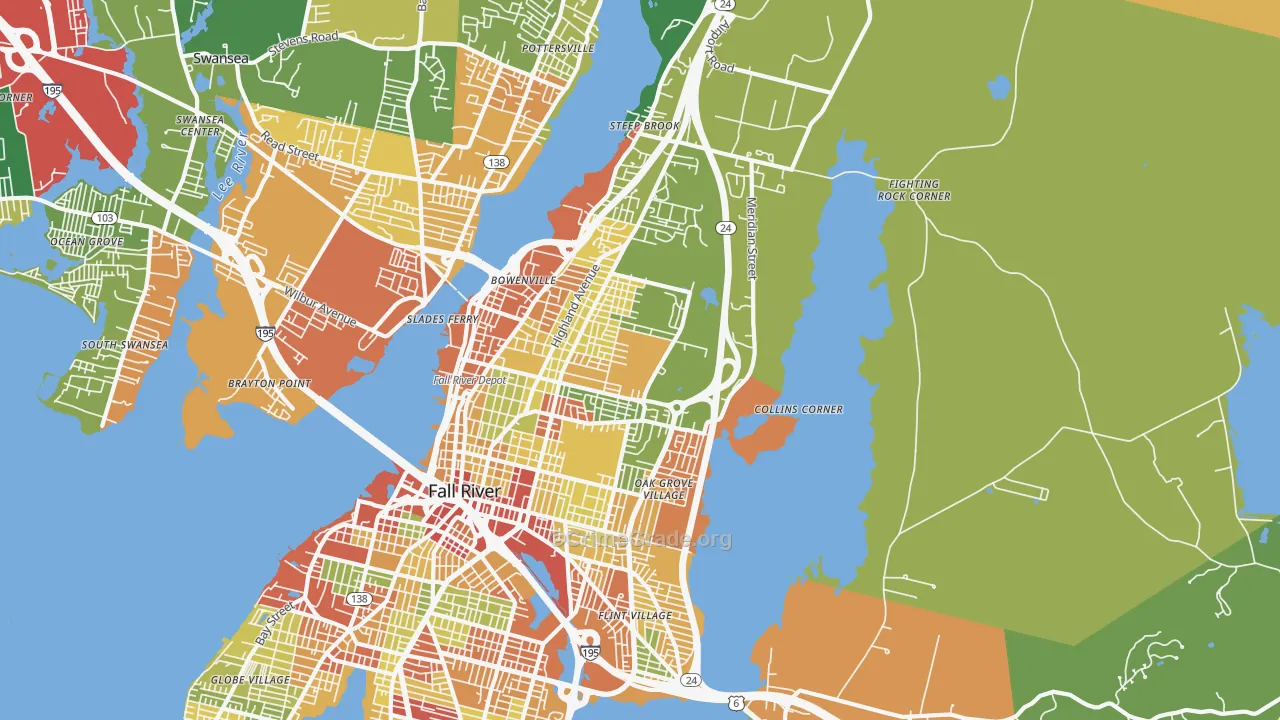 Highlands-Providence, Fall River, MA Map of Robbery Rates