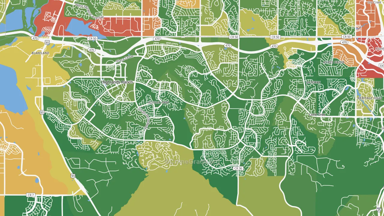 Highlands Ranch, CO Map of Robbery Rates