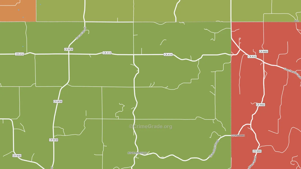 Highlandville, IA Map of Robbery Rates