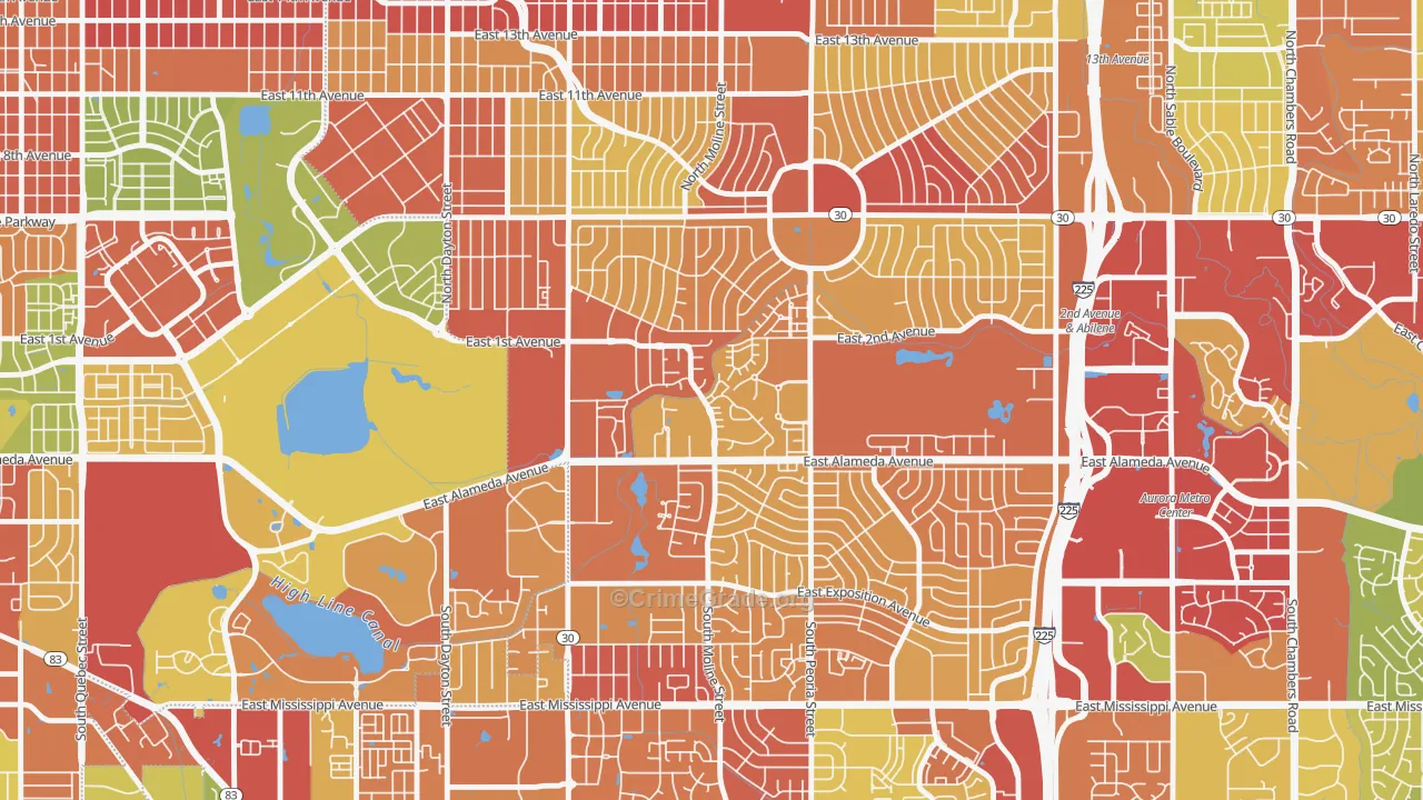 Highline Villages, Aurora, CO Map of Robbery Rates