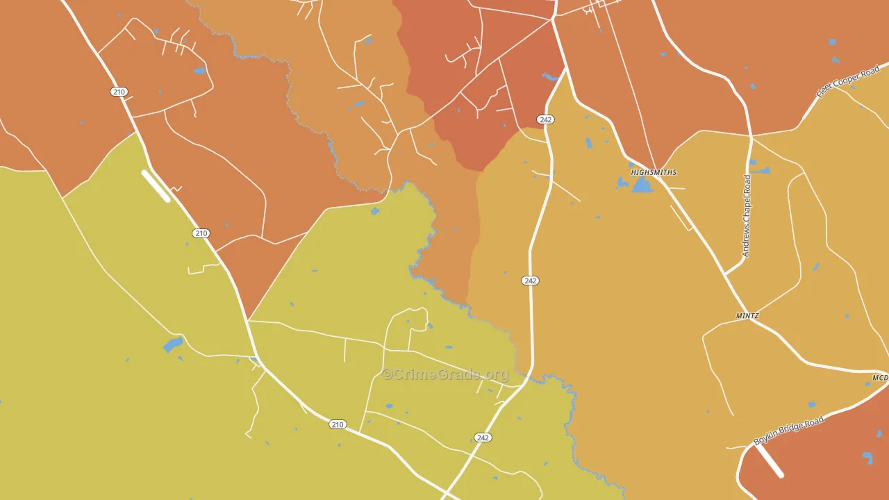 Highsmiths, NC Map of Robbery Rates