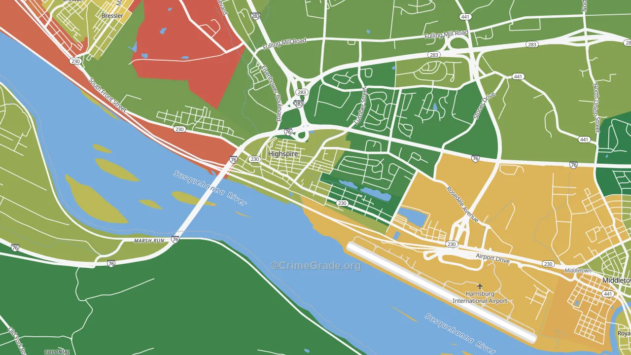 Highspire, PA Map of Robbery Rates