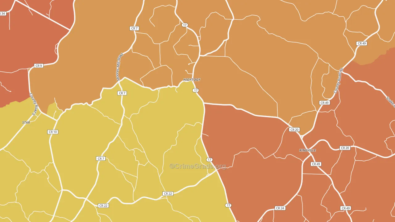 Hightogy, AL Map of Robbery Rates