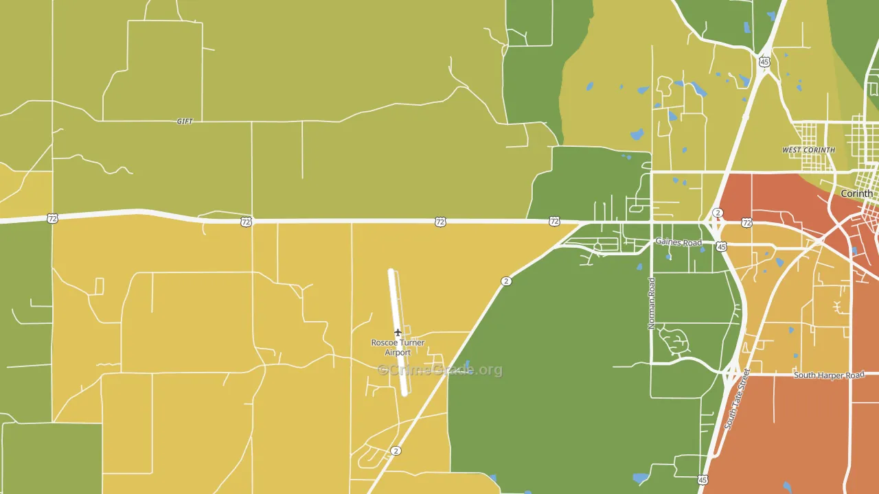 Hightown, MS Map of Robbery Rates