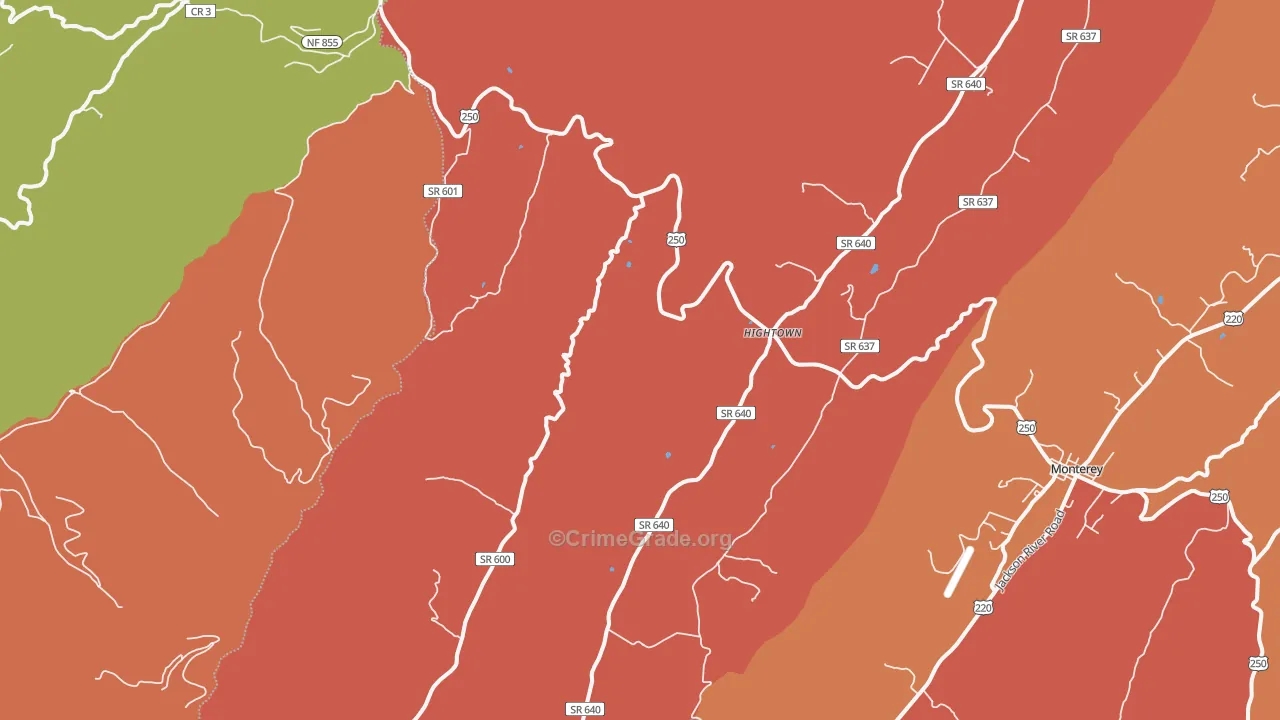 Hightown, VA Map of Robbery Rates