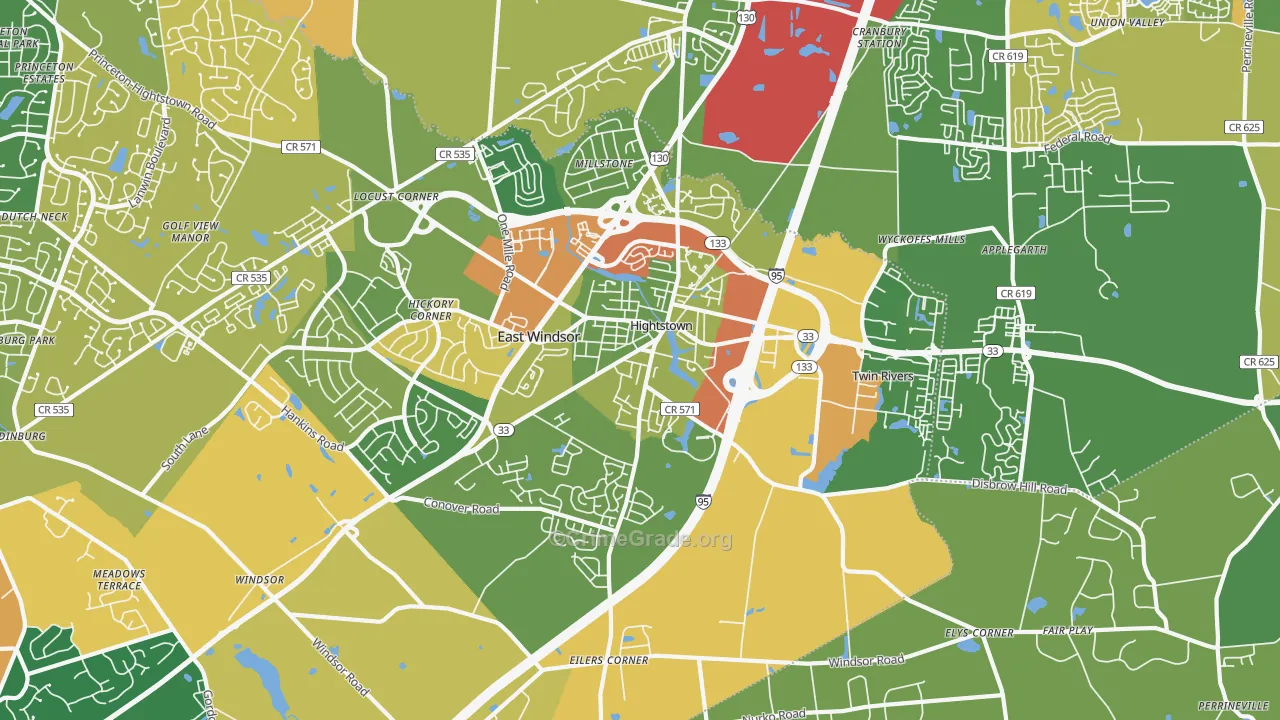 Hightstown, NJ Map of Robbery Rates