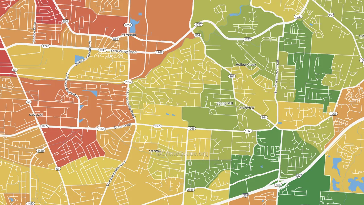 Highview, Louisville, KY Map of Robbery Rates