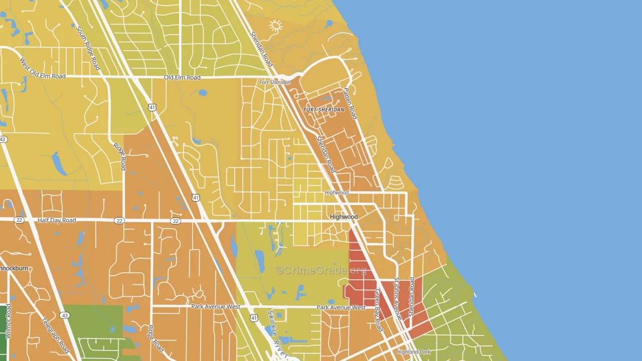Highwood, IL Map of Robbery Rates