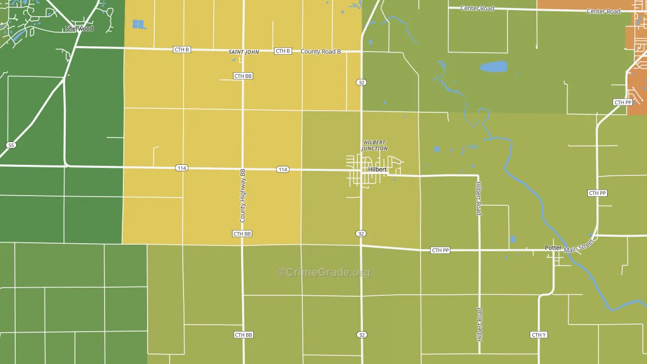 Hilbert, WI Map of Robbery Rates