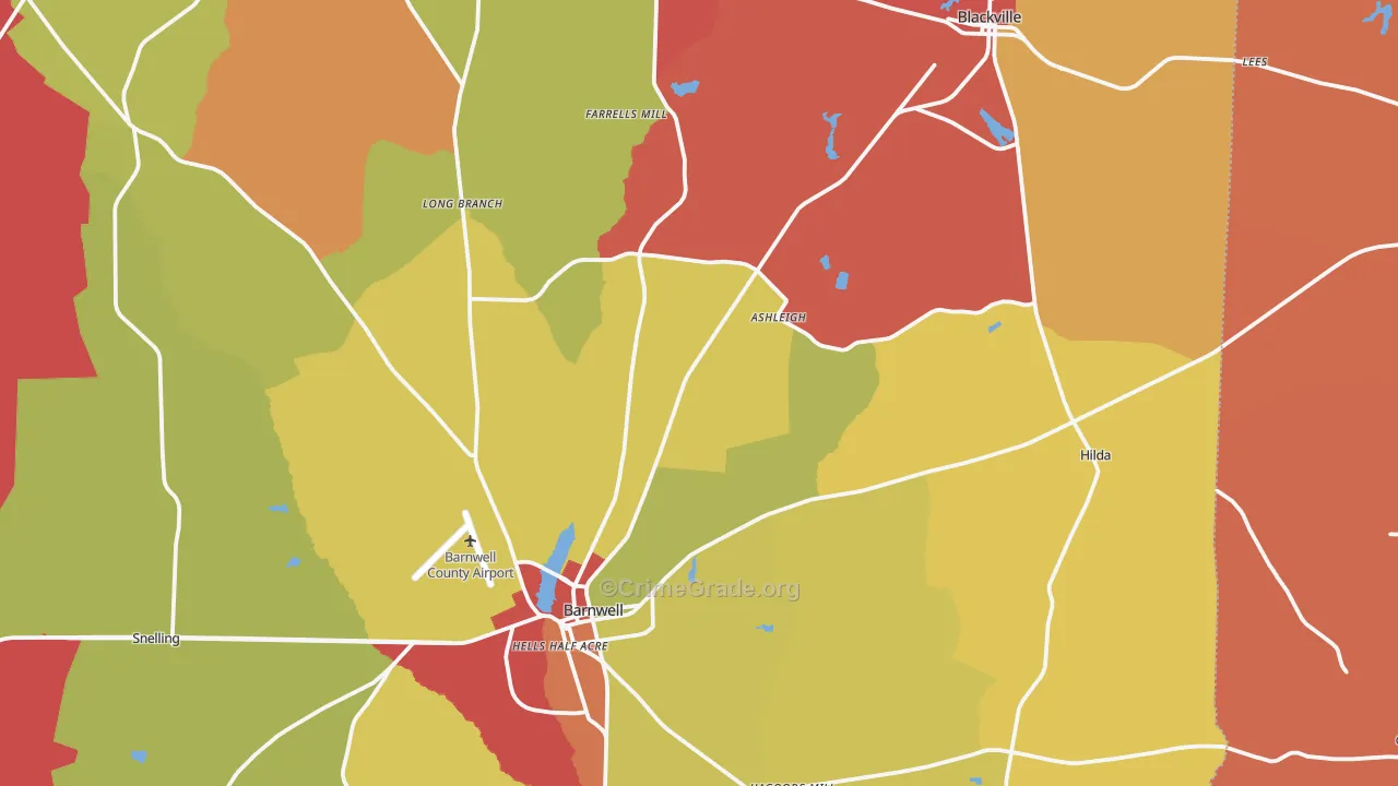 Hilda, SC Map of Robbery Rates