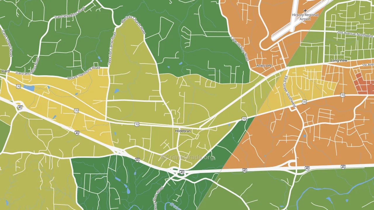 Hildebran, NC Map of Robbery Rates