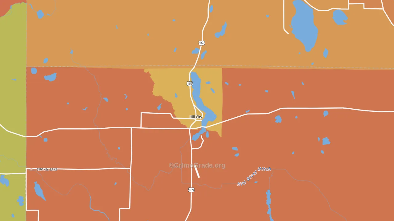 Hill City, MN Map of Robbery Rates