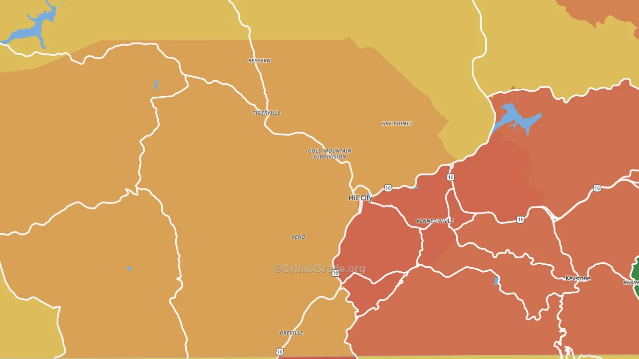 Hill City, SD Map of Robbery Rates