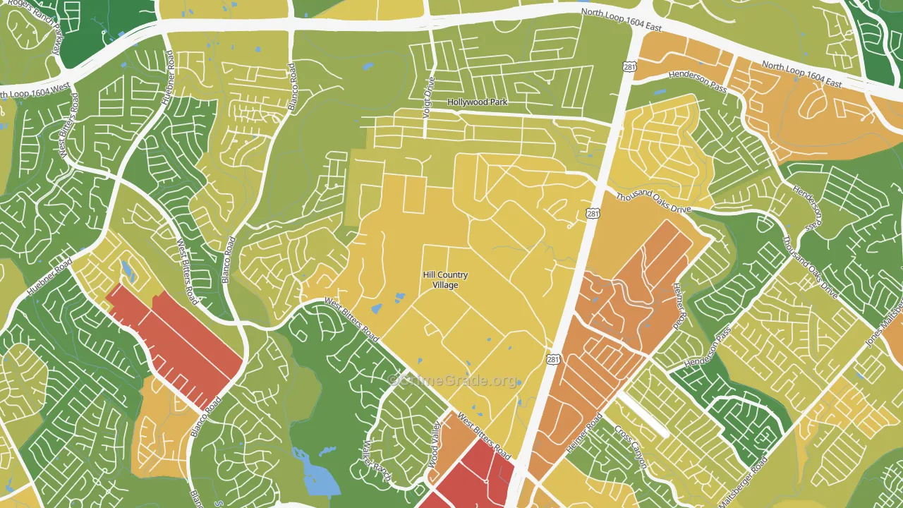 Hill Country Village, TX Map of Robbery Rates