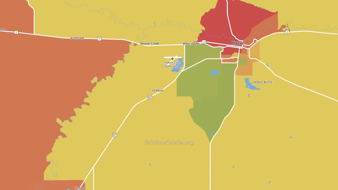 Hill County, MT Map of Robbery Rates