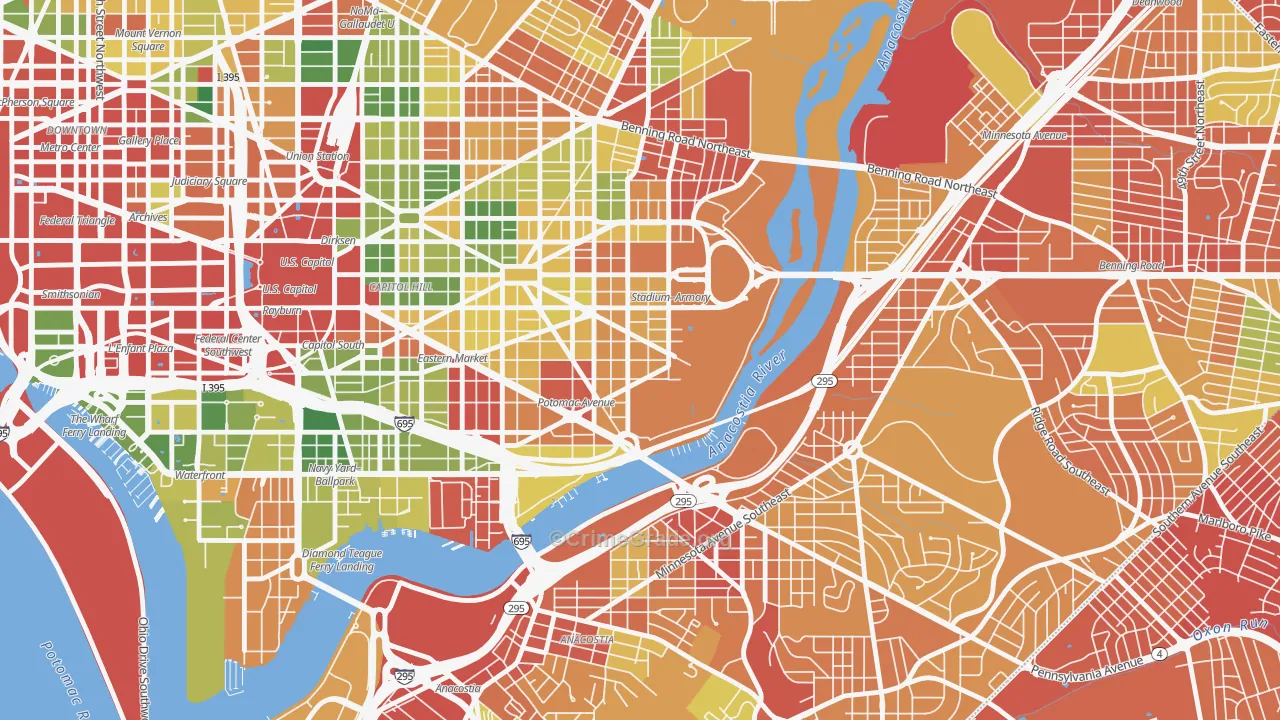 Hill East, Washington, DC Map of Robbery Rates
