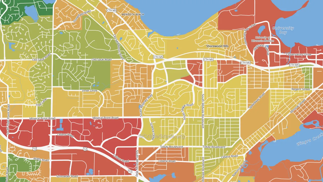 Hill Farms-University Neighborh, Madison, WI Map of Robbery Rates
