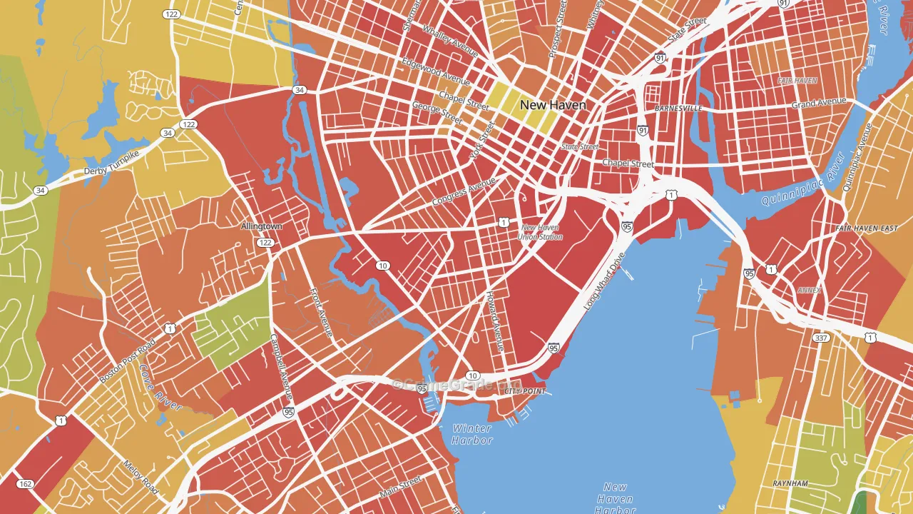 Hill, New Haven, CT Map of Robbery Rates