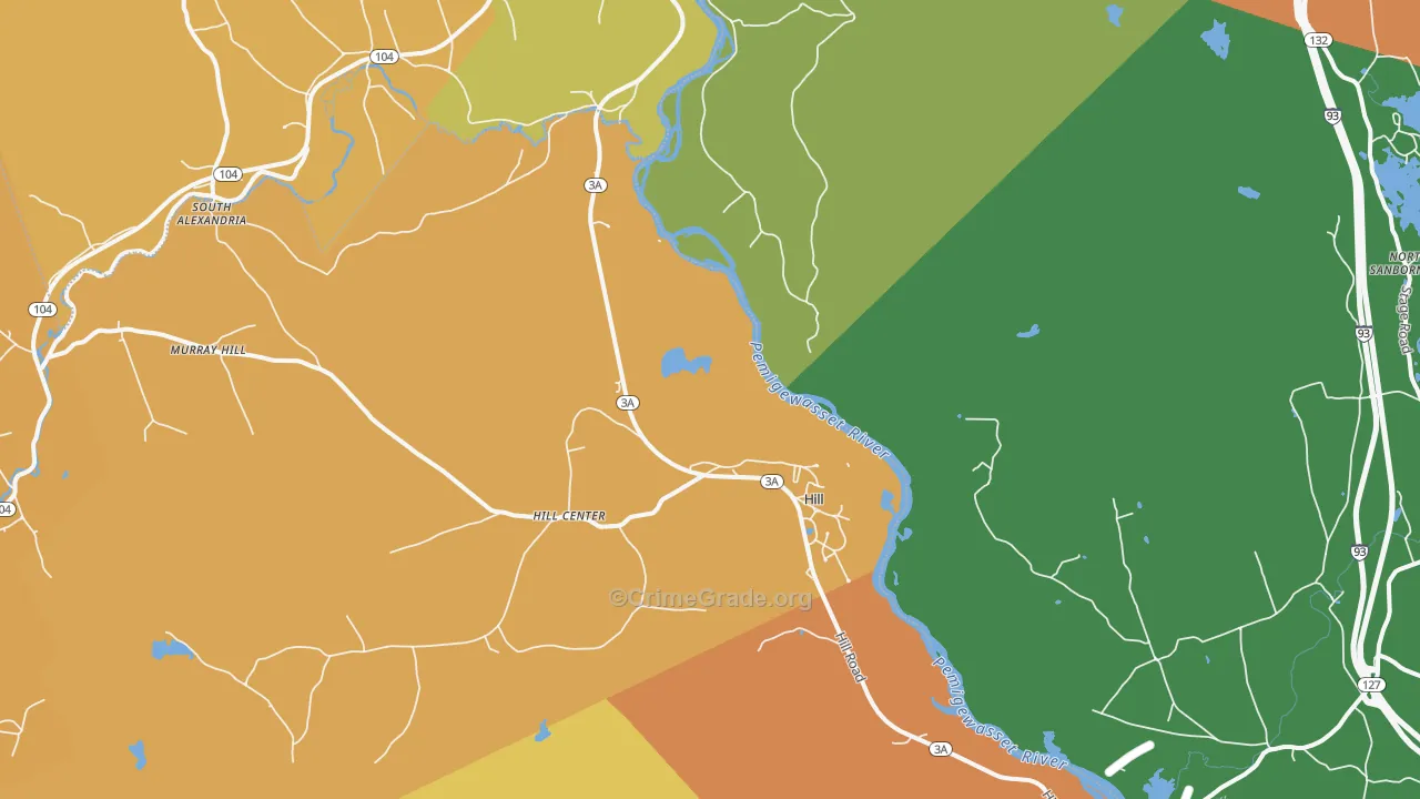 Hill, NH Map of Robbery Rates