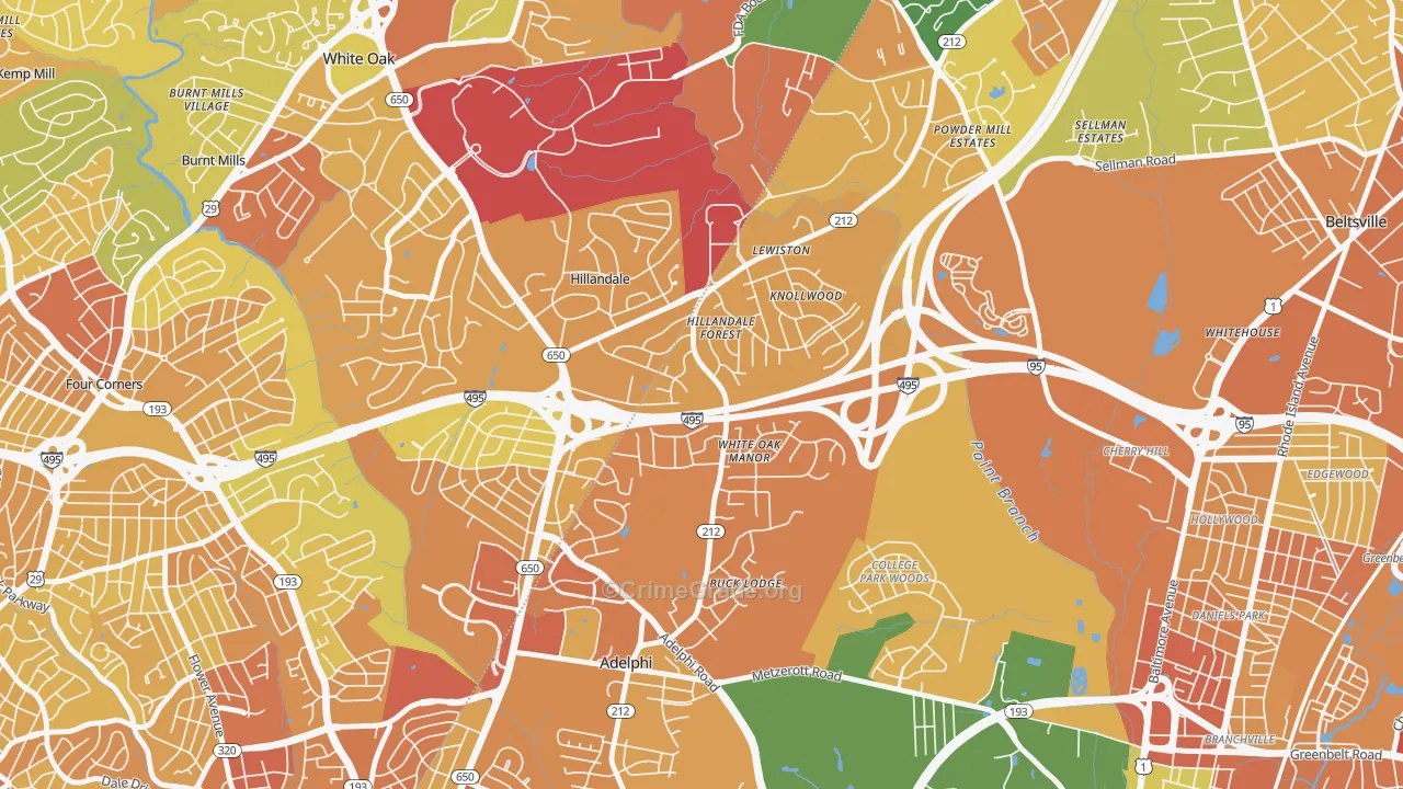 Hillandale, Silver Spring, MD Map of Robbery Rates