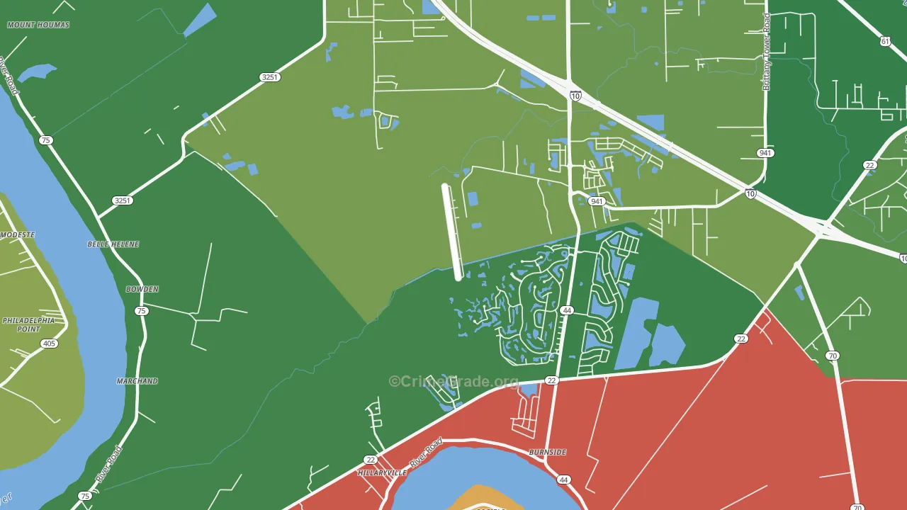 Hillaryville, LA Map of Robbery Rates