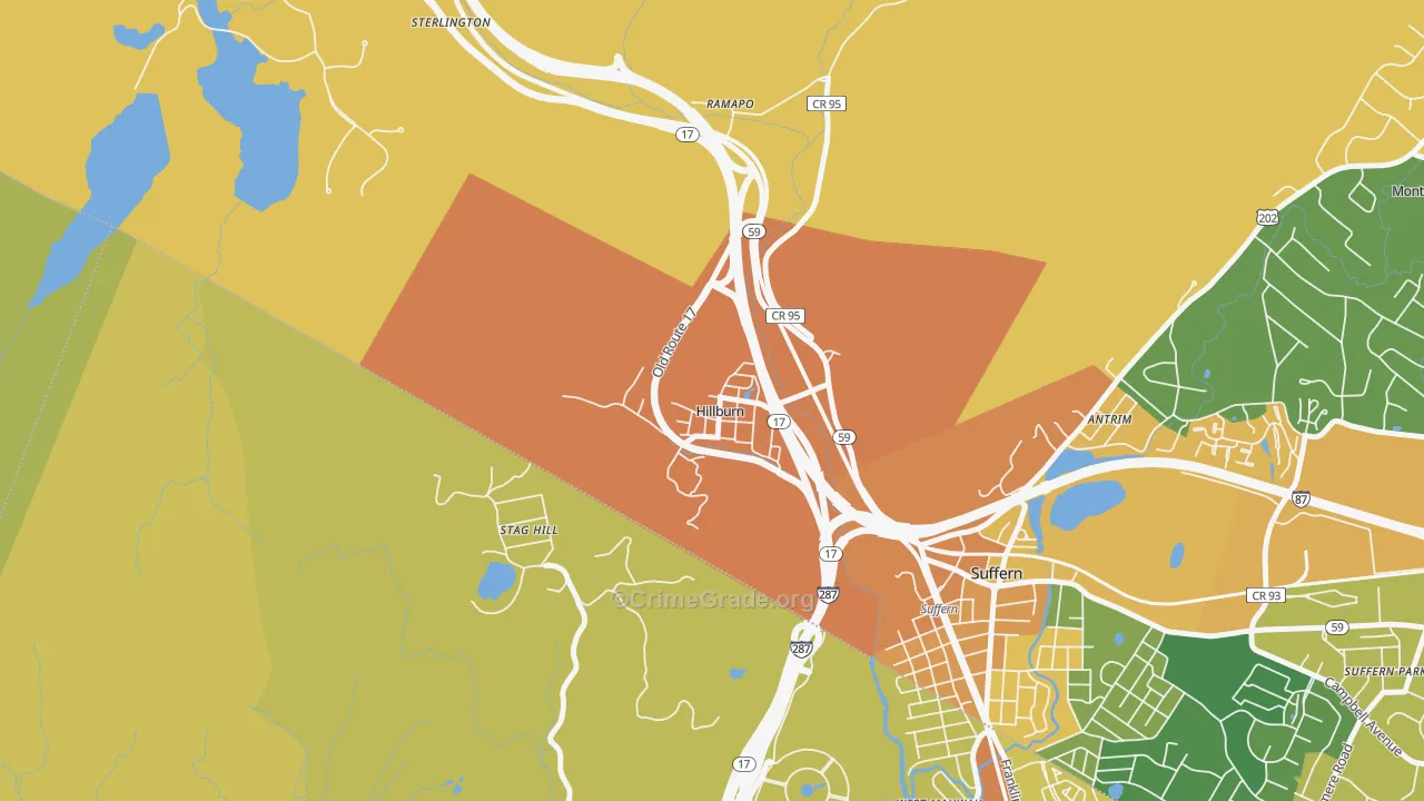 Hillburn, NY Map of Robbery Rates