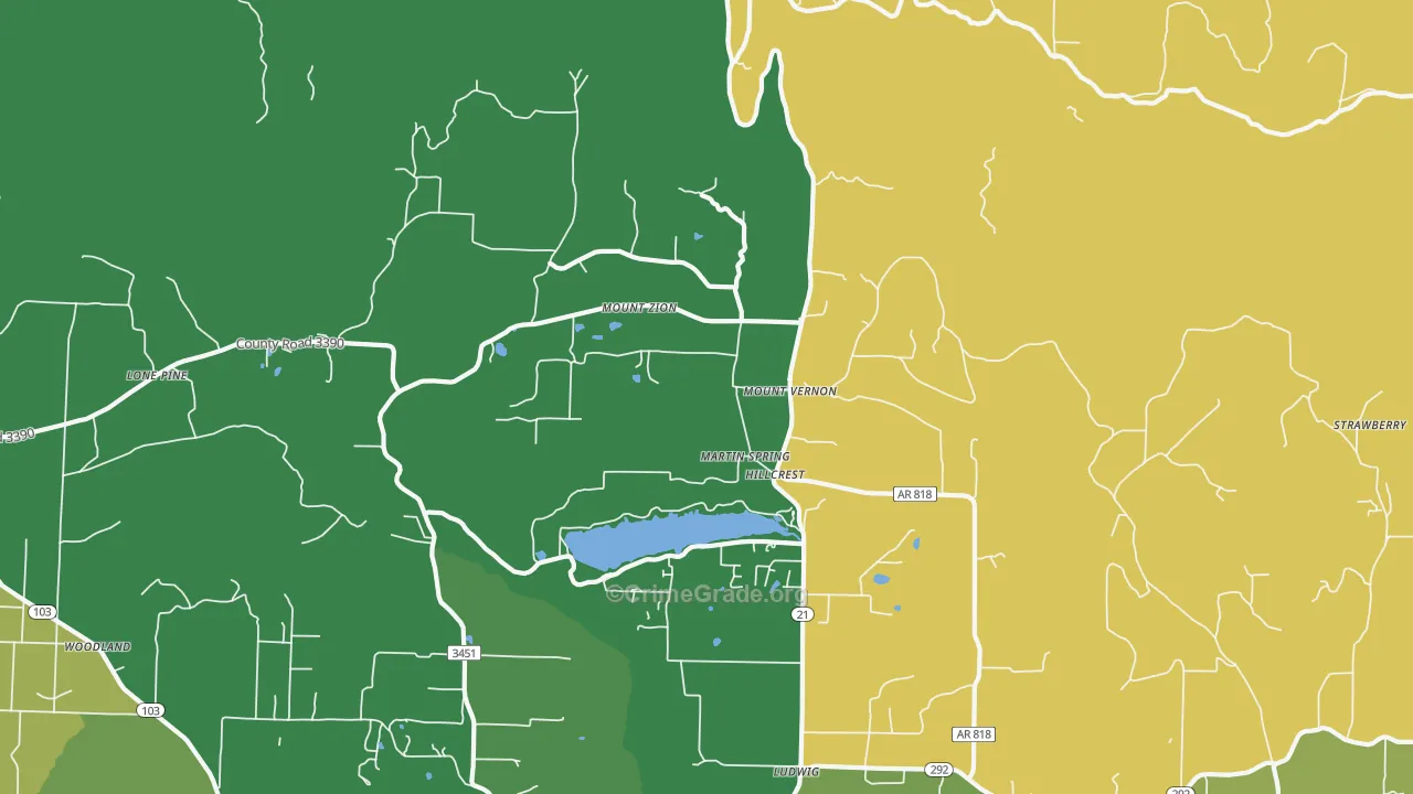 Hillcrest, AR Map of Robbery Rates