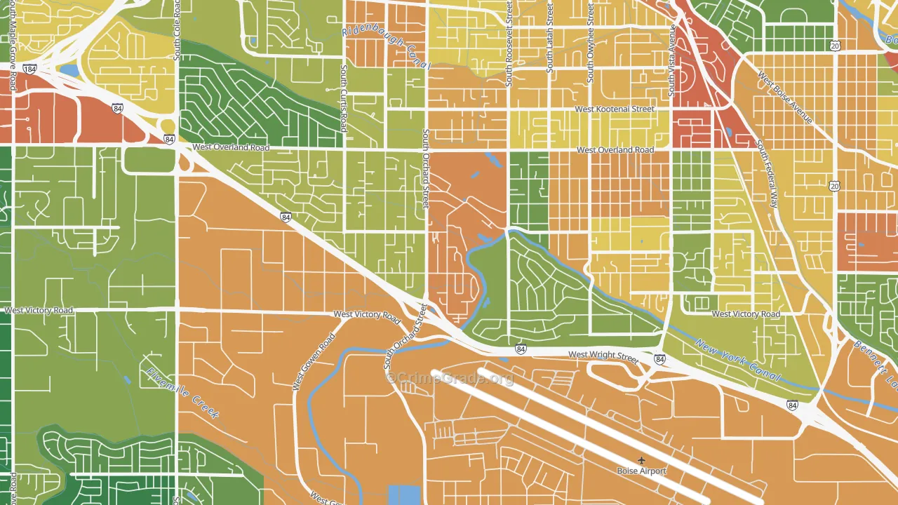 Hillcrest, Boise, ID Map of Robbery Rates