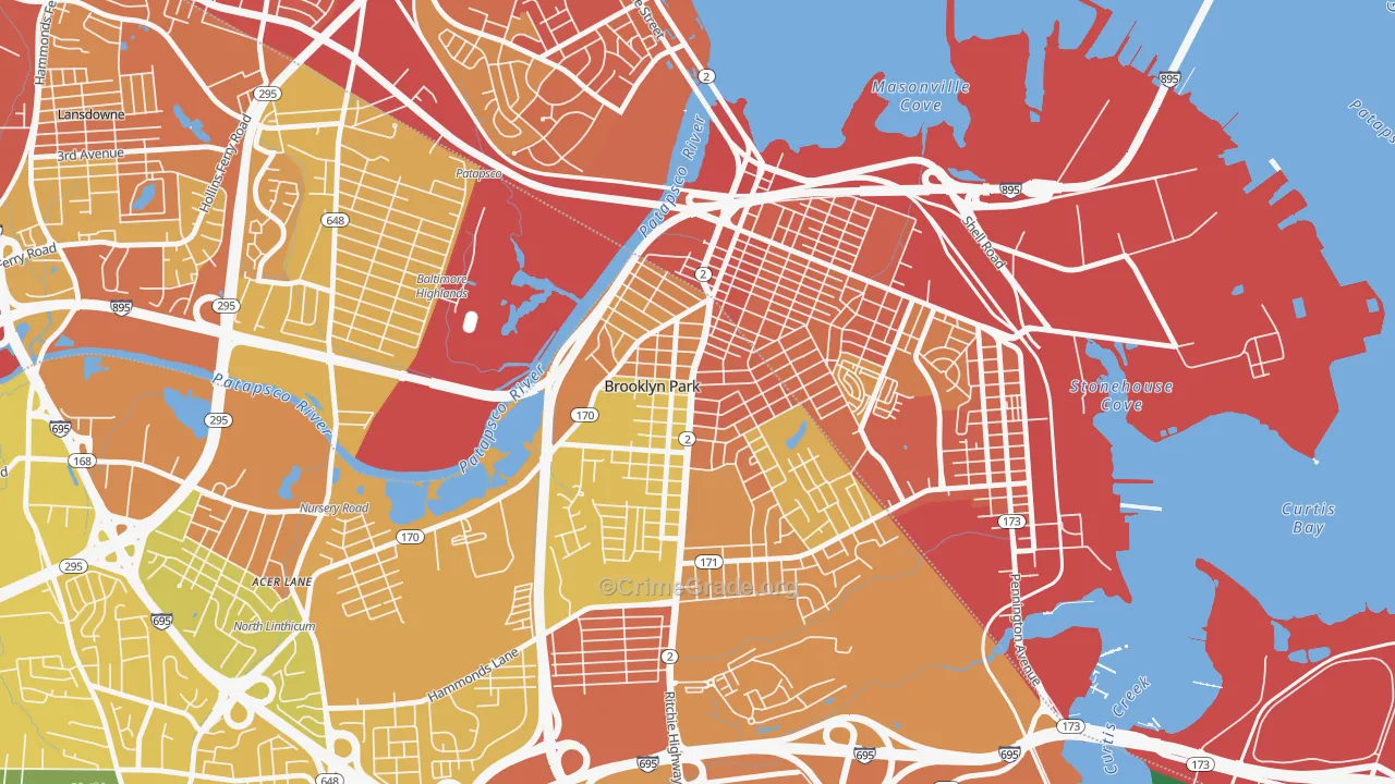 Hillcrest, Brooklyn Park, MD Map of Robbery Rates