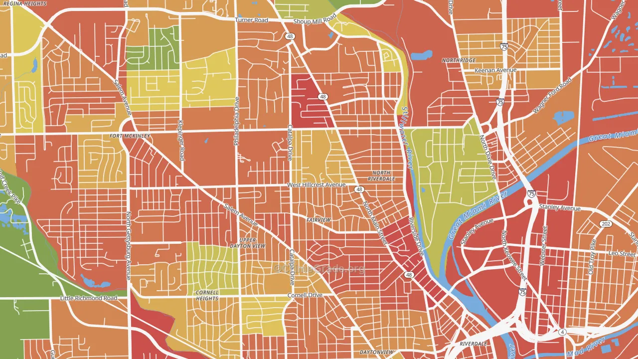 Hillcrest, Dayton, OH Map of Robbery Rates