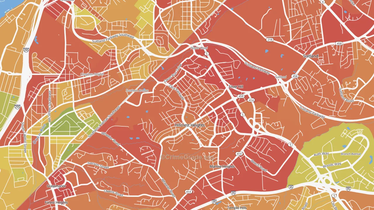 Hillcrest Heights, MD Map of Robbery Rates