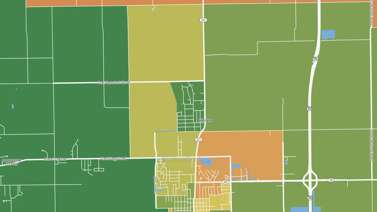 Hillcrest, IL Map of Robbery Rates