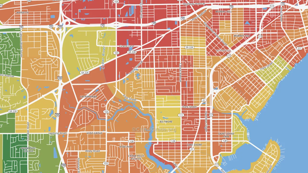 Hillcrest, Jacksonville, FL Map of Robbery Rates