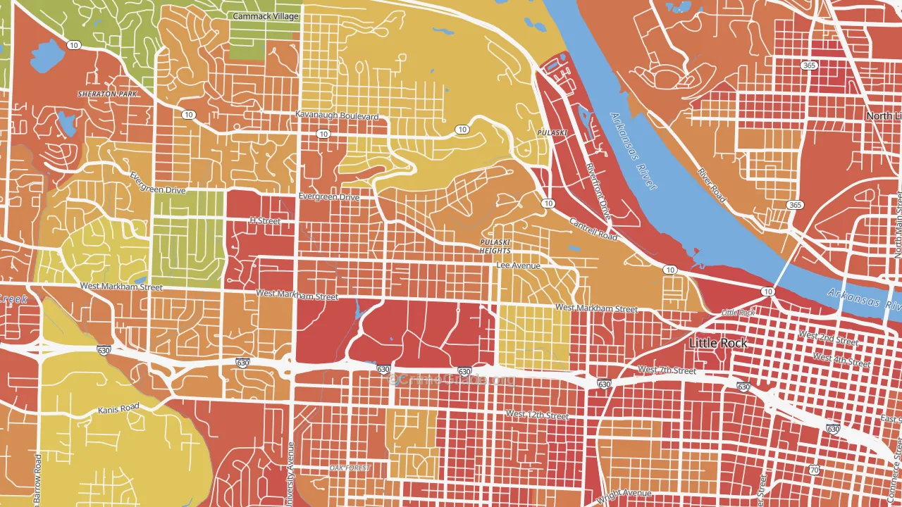 Hillcrest, Little Rock, AR Map of Robbery Rates