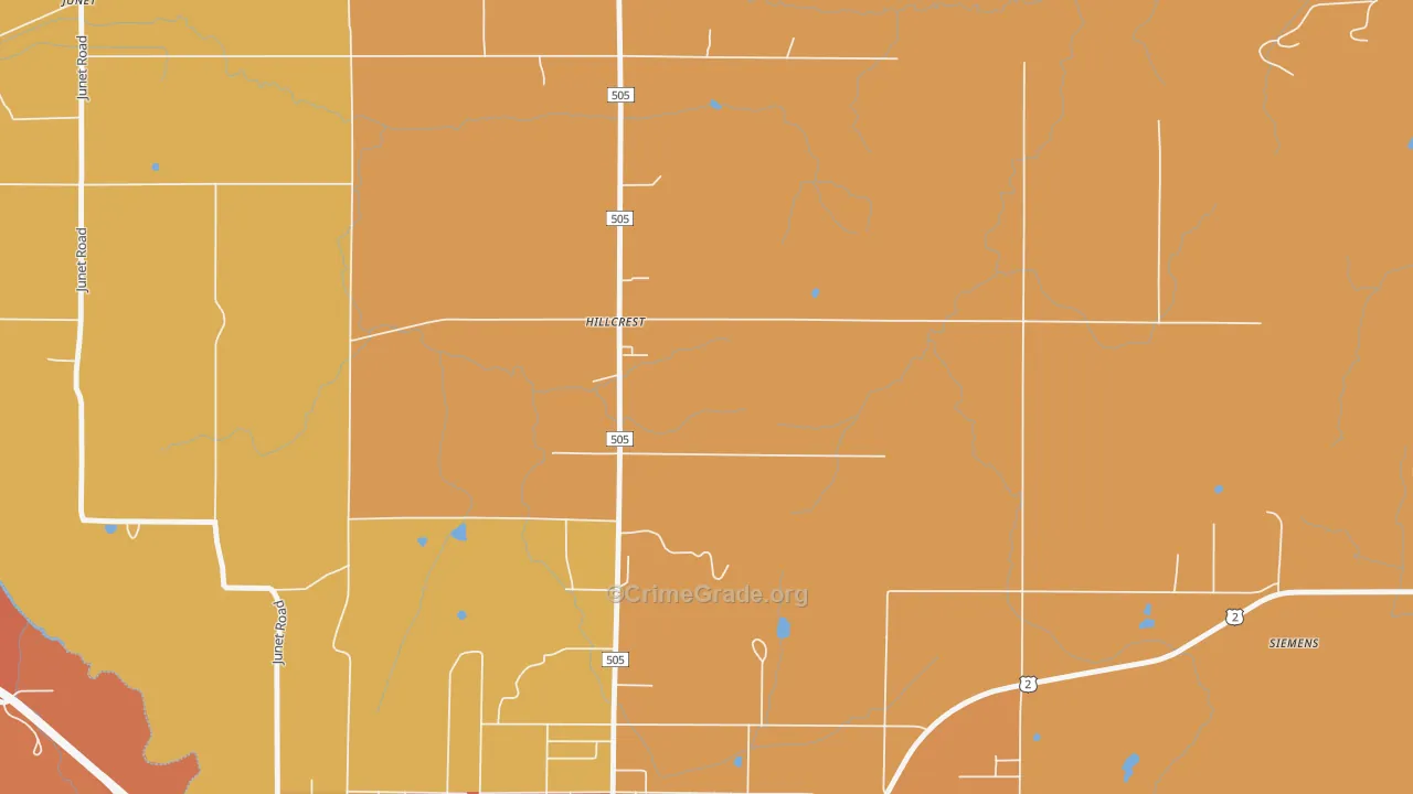 Hillcrest, MI Map of Robbery Rates