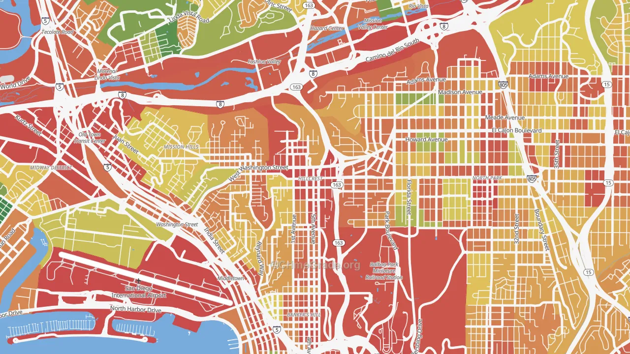 Hillcrest, San Diego, CA Map of Robbery Rates