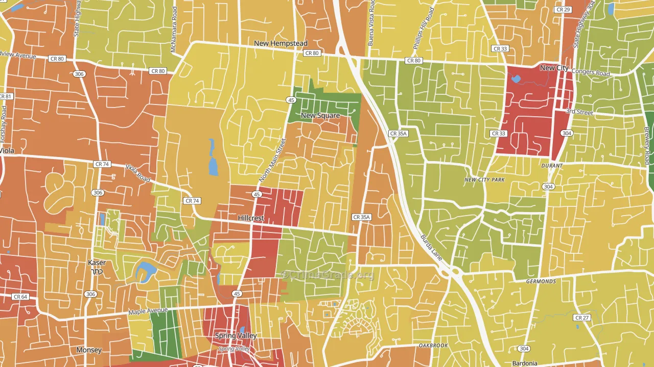 Hillcrest, Spring Valley, NY Map of Robbery Rates