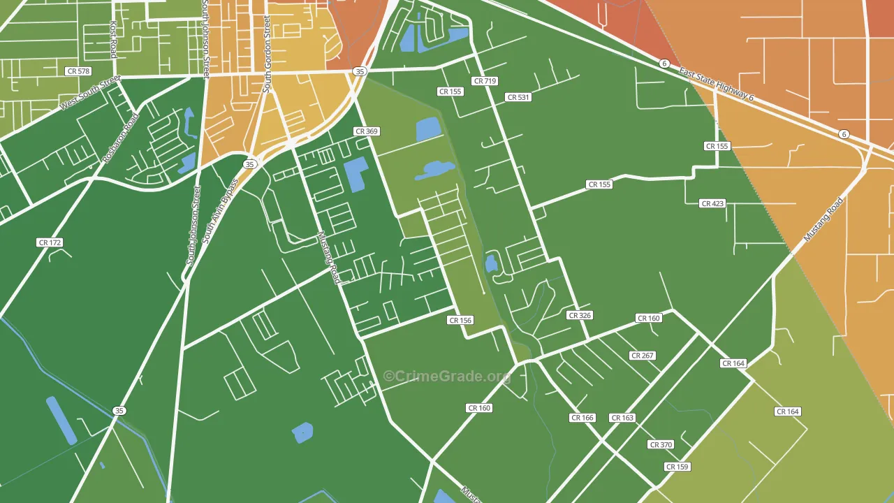 Hillcrest, TX Map of Robbery Rates