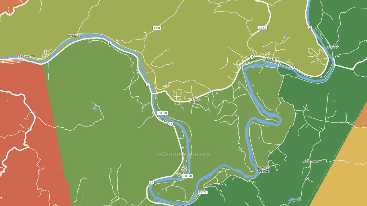 Hilldale, WV Map of Robbery Rates