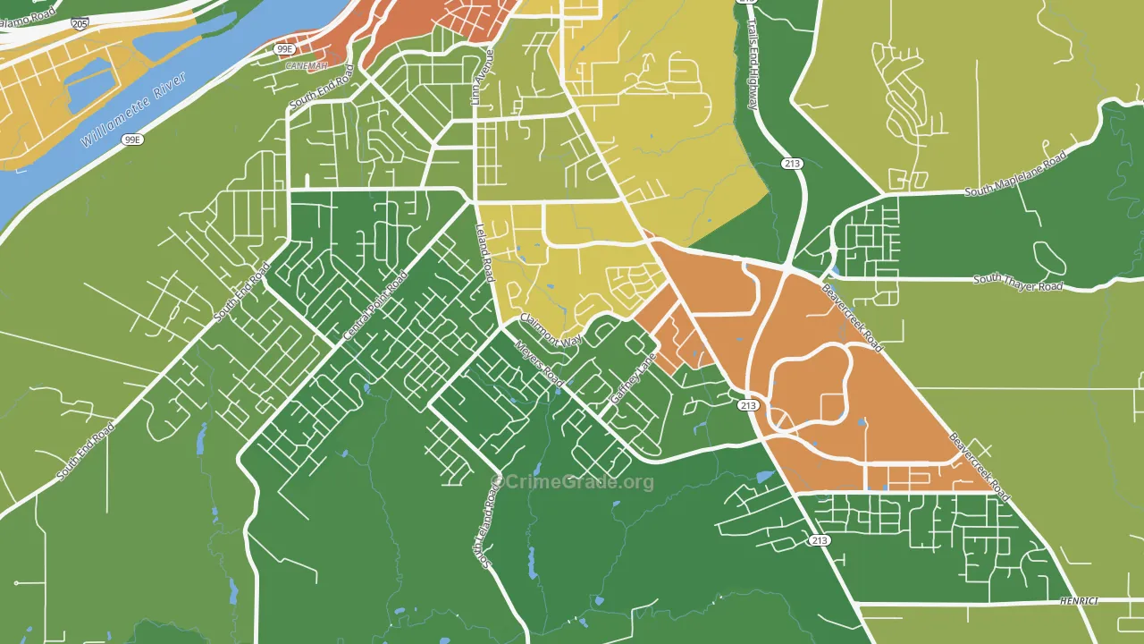 Hillendale, Oregon City, OR Map of Robbery Rates