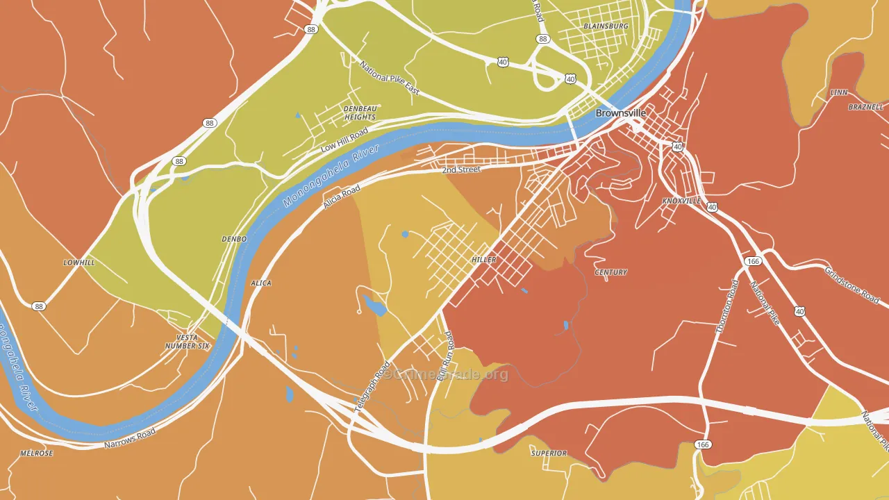 Hiller, PA Map of Robbery Rates