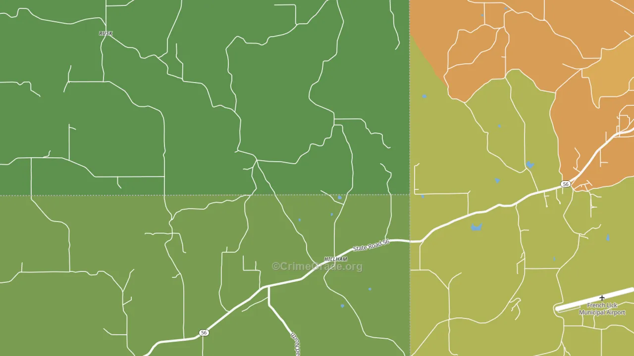 Hillham, IN Map of Robbery Rates