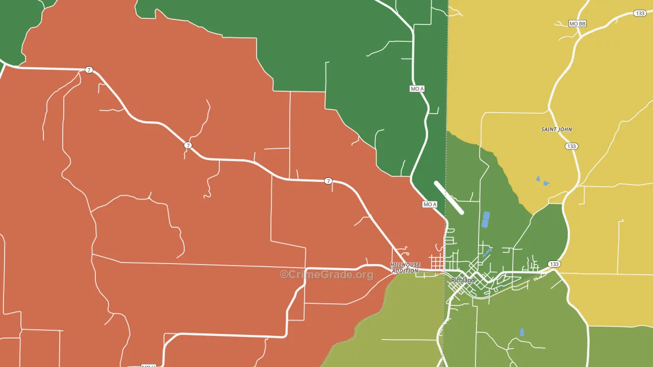 Hillhouse Addition, MO Map of Robbery Rates