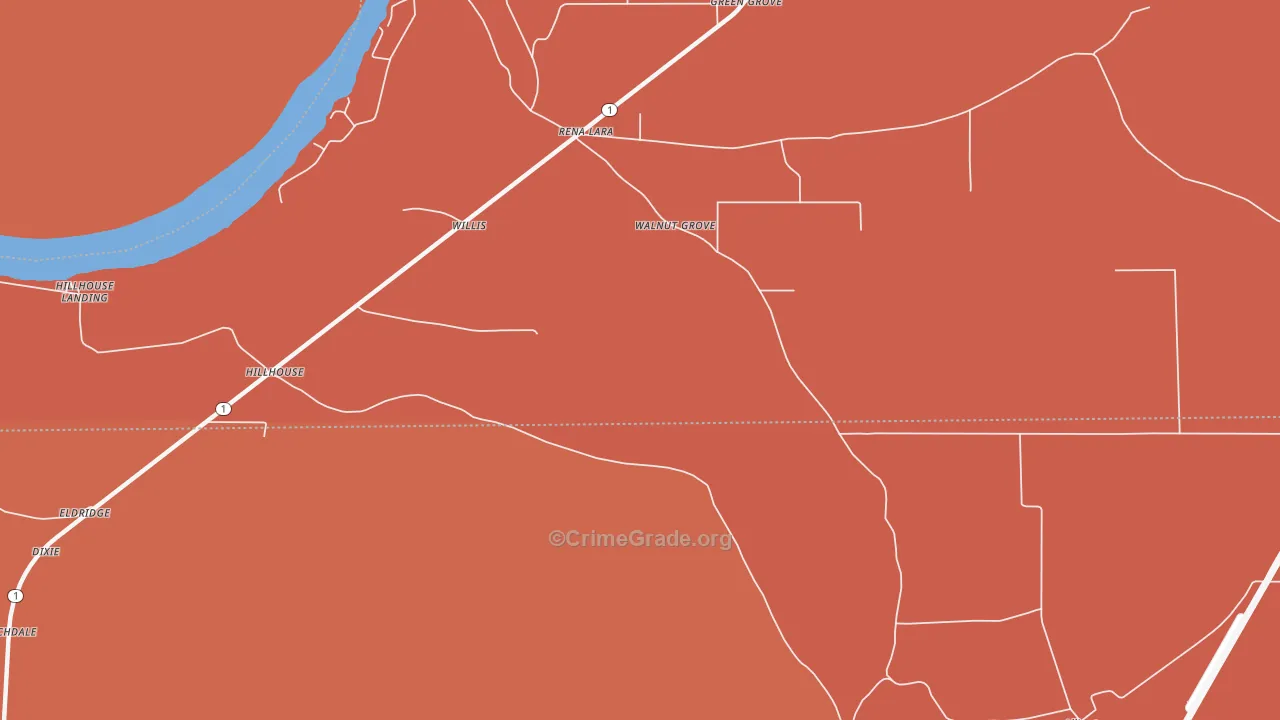Hillhouse, MS Map of Robbery Rates