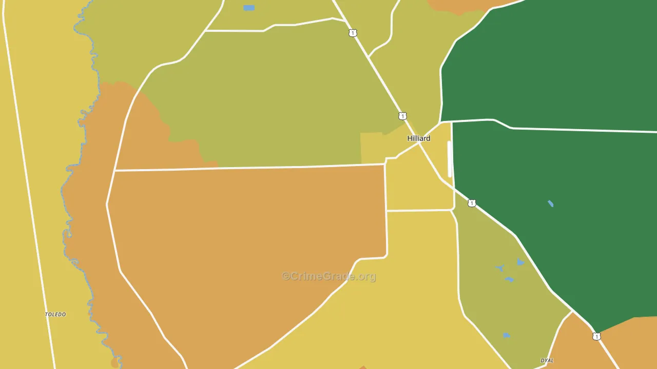 Hilliard, FL Map of Robbery Rates