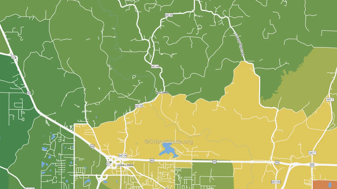 Hilliard, MO Map of Robbery Rates