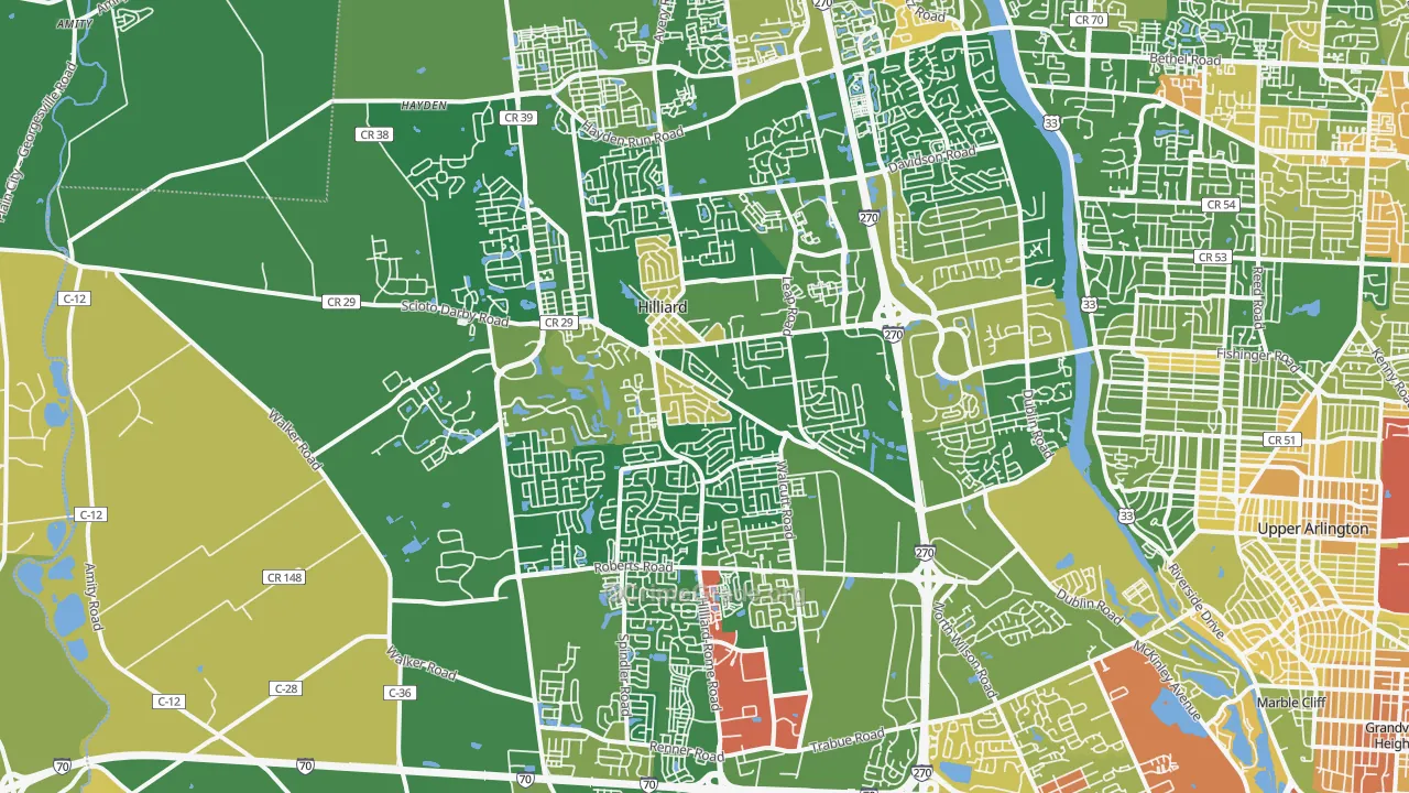 Hilliard, OH Map of Robbery Rates