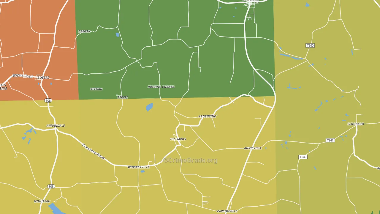 Hilliards, PA Map of Robbery Rates